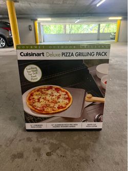 Cuisinart 3 Piece Deluxe Pizza Grilling Pack, 14” Round Pizza Stone for Oven and Grill, Includes Cut