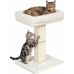 26" Cat Scratching Post with Top Plush Bed, Removable & Washable Plush Bed, White
