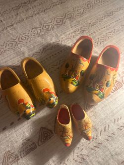 Vintage Hand-Painted Dutch Wooden Clogs - Set of 3 Pairs