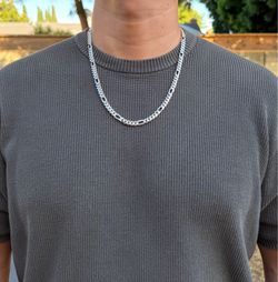 Silver Cuban figaro chain 24in 7mm