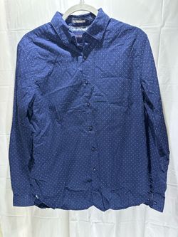Denim & Flower Button Down Shirt Men's M Ricky Singh Blue White Polka Dots