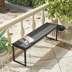 VICLLAX 3-Person Outdoor Bench, 53" Long Garden Bench Backless Porch Patio Bench Metal Park