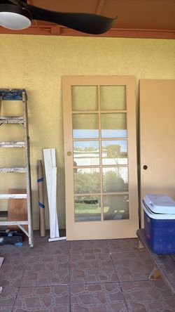 Interior/exterior door with glass panels