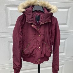 Forever 21 Maroon Hoodie Bomber Jacket Small
