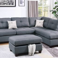 🌻🌻3- PC SECSIONAL SOFA  BLUE GREY NEW IN BOX ☎️ 1714586,2564 