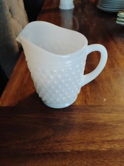 Vintage Hobnail White Milk Glass Pitcher Anchor Hocking 5.25" By 4"