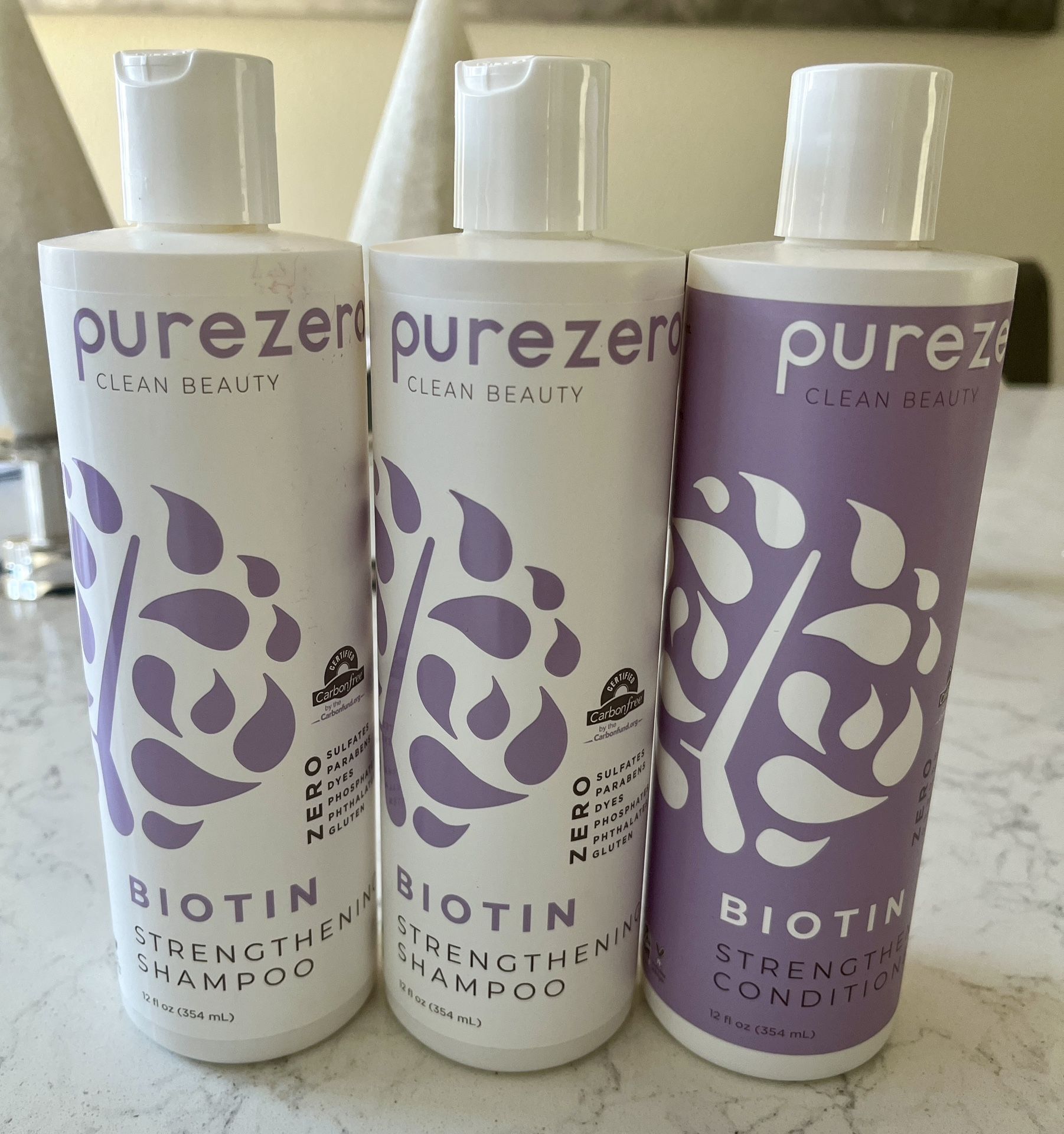 PureZero Biotin Strengthening Shampoo & Conditioner 12ozNo Sulfates Paraben Dyes