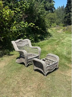 Early 20th Century Vintage Wicker Chair and footstool