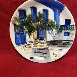 6.25 Inch Handmade Hand Painted Blue Ceramic Wall Hanging Plate Imported From Greece