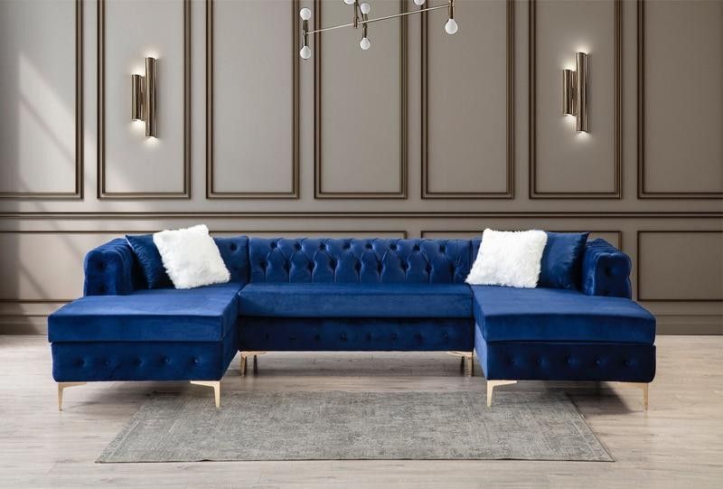Lydia Velvet Navy Double Chaise Sectional Sofa 💫BRAND NEW💫 BUY ONLINE SAME DAY DELIVERY!