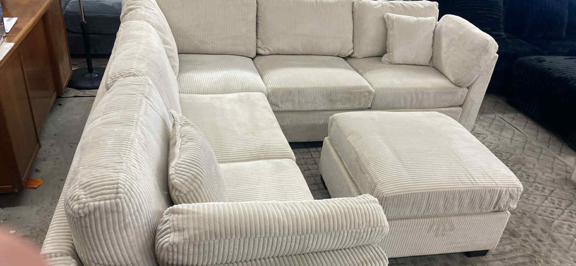 New 99x99 Corduroy Sectional Couch With Ottoman / Free Delivery 