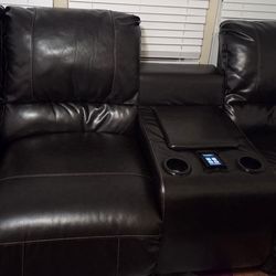 Dark brown modular electric reclining sectional with massage & heated seats plus cooling cup holder