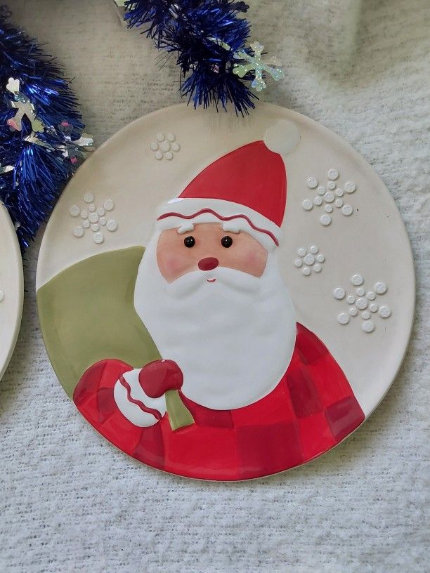 Vintage HALLMARK Santa Cookie Plate Christmas 3D Snowflake Ceramic 10.5" Platter