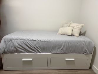 White Platform Bed Frame with Storage Drawers