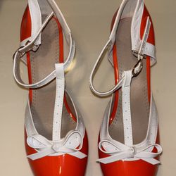 *New* Orange & White Mary Jane Heels