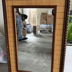 Vintage “Bamboo Style” Woven Rattan Wall Mirror