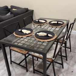 Glass Dinner Table + 4 Chairs