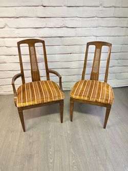 MCM Dining Chairs 2pc Orange Yellow Velvet Striped