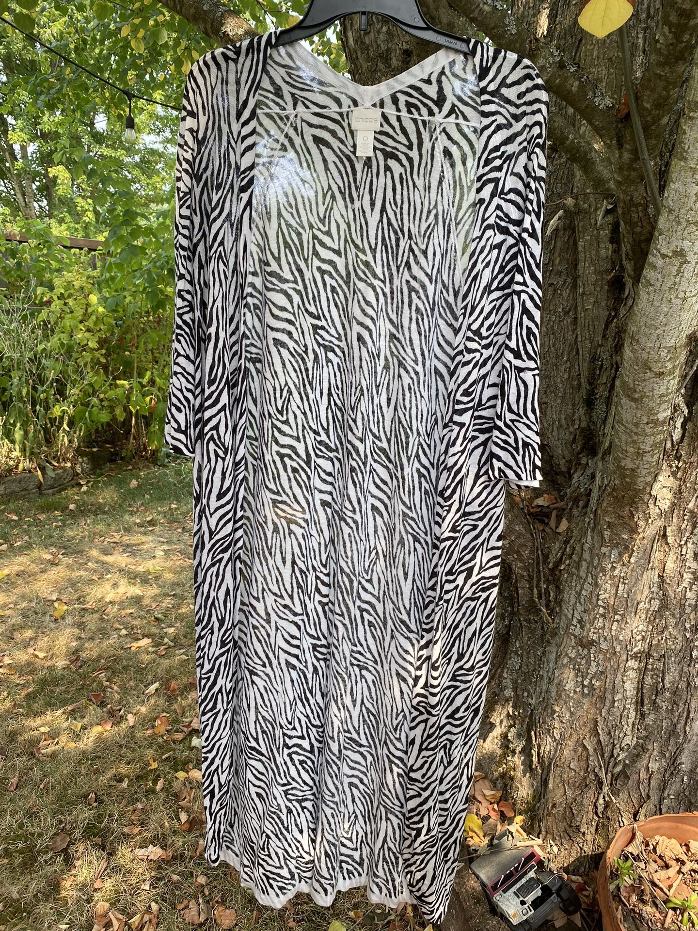 New Without Tags Chico’s Women’s Size 0 (equal To Size Small) Zebra Print Duster Sweater Cardigan or Cover Up