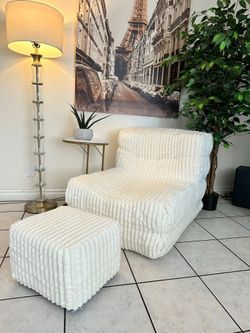 Memory Foam Bean Bag Chairs with Thickened Non-Slip Corduroy Cover,Lazy Floor Sofa, OFF WHITE
