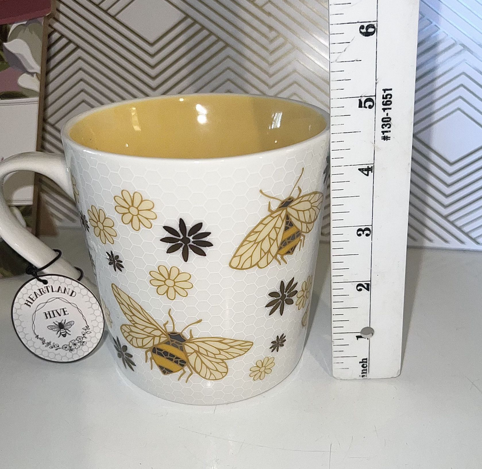 Heartland Hive Bee You Embossed Honeycomb Coffee Mug 17 oz