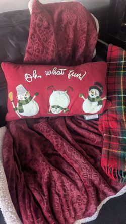 All 4 Pieces One (1) Christmas  pillows &  two (2) Christmas throw blanket And Container See Picture #2  All 4 Pieces For Only $30