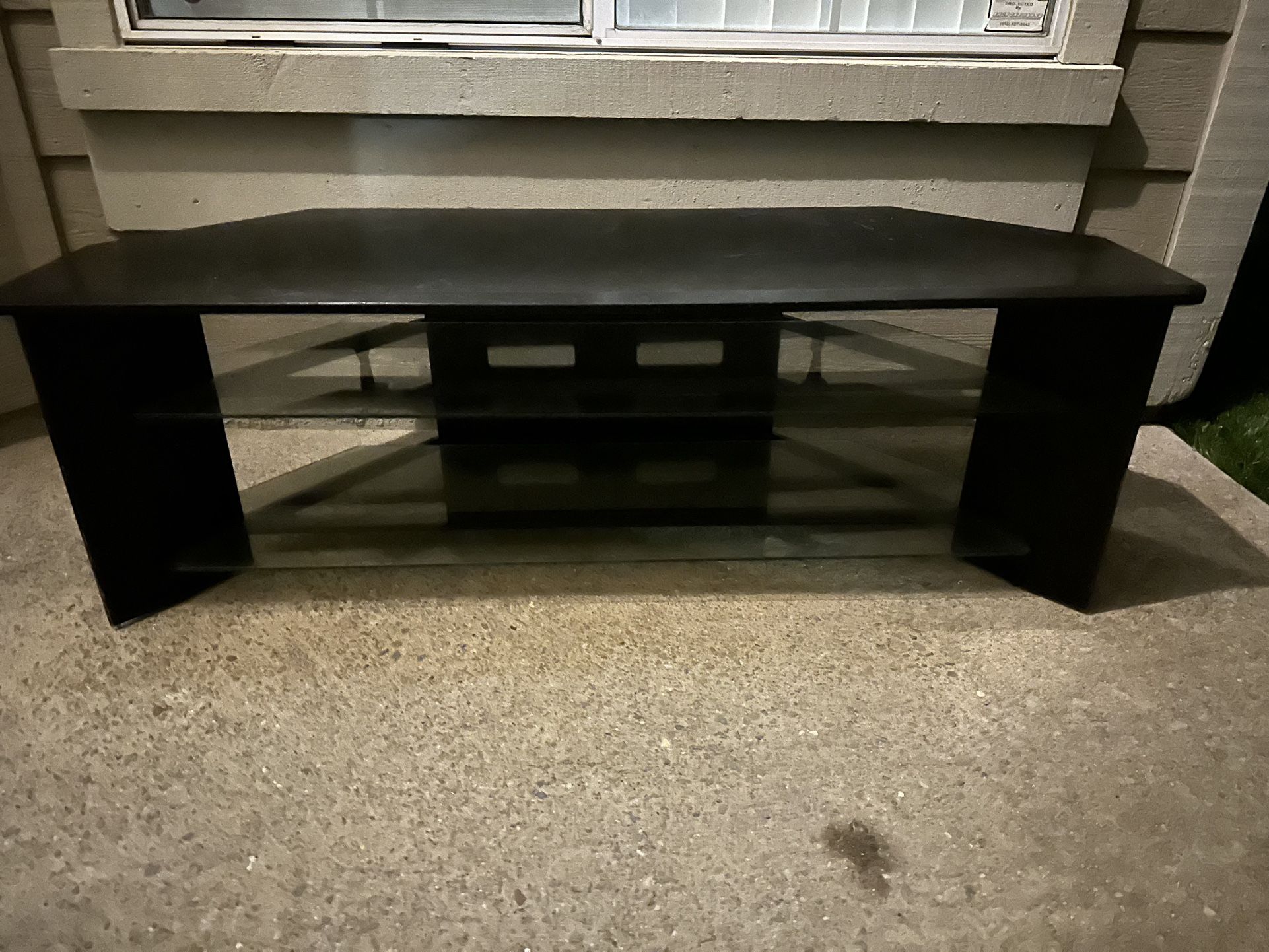 Black Wood TV Stand With 2 Glass shelves