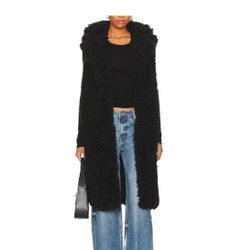 Steve Madden Giada Vest Faux Shearling Black Deep Pockets Oversized Hood Festival Style 