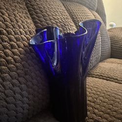 Cobalt Blue Blown Glass Handkerchief Vase 