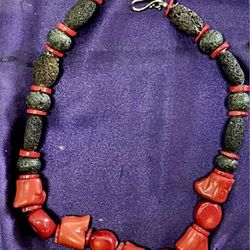 Lava Rock & Coral Necklace