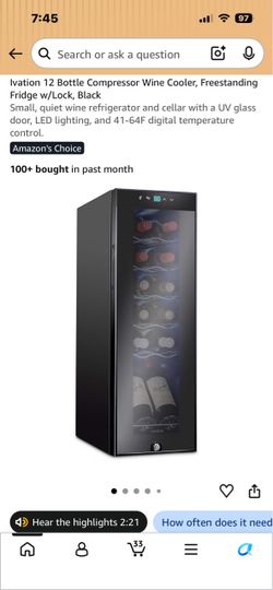 Ivation 12 Bottle Compressor Wine Cooler Black