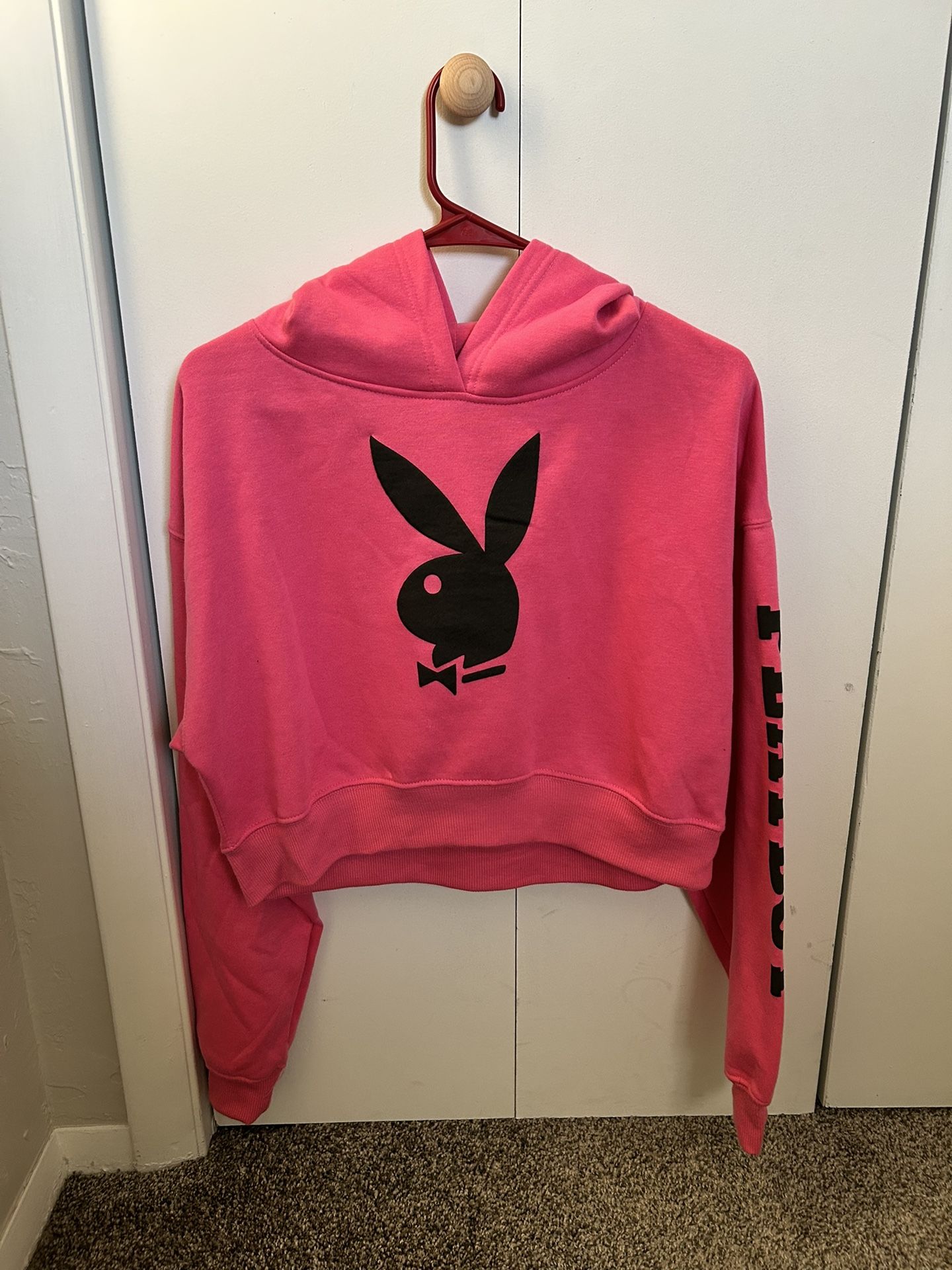 Pink Playboy Cropped Hoodie