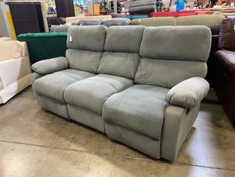 Super Soft Blue Fabric Double Recliner Sofa