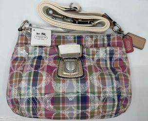 NWT Coach Poppy Daisy Signature C Madras Pastel Tartan Plaid Crossbody Bag Purse