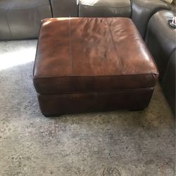Brown Leather Square Ottoman