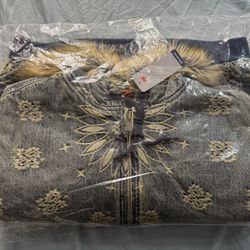 Supreme Bandana Jacquard Denim Hooded Work Jacket Blue Medium