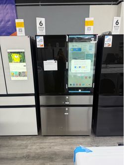 Samsung - Bespoke 29 Cu Ft 4-Door French Door refrigerator With Family Hub + & Auto Open Doors in Charcoal Glass & Stainless steel ✅