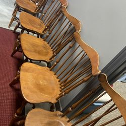 Dining table with eight antique chairs