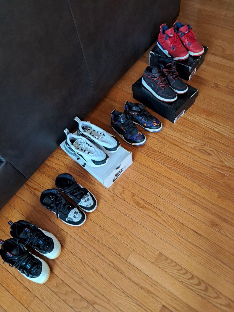 Kids Jordan's Foam Posits And Nike Shoes