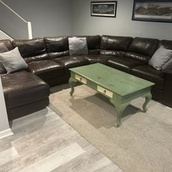 Dark Brown Leather Sectional 