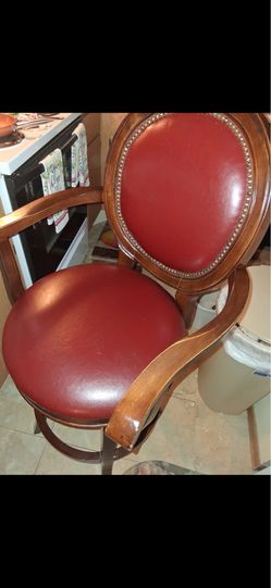 Red leather and wood beaded barstools