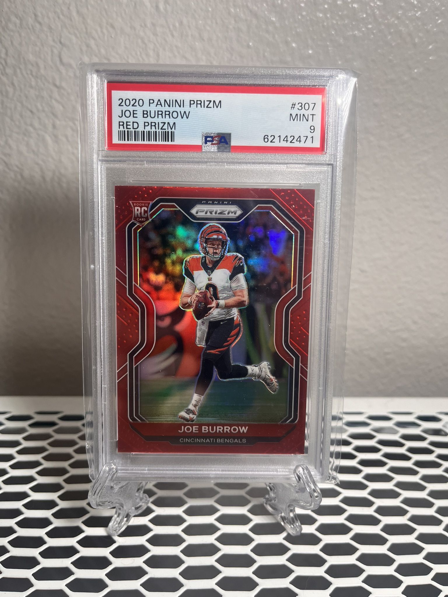 2020 JOE BURROW PANINI PRIZM #307 RED PRIZM RETAIL SSP PSA 9 RC ROOKIE BENGALS