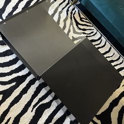 Modern Black Glass & Wood Coffee Table – Two-Tier Design