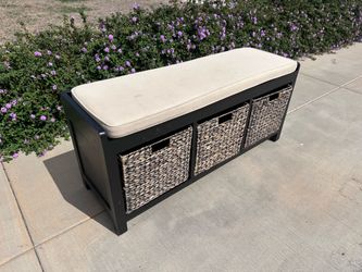 Black storage bench with baskets