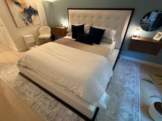 White leather modern bed frame
