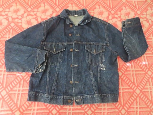 vintage unbranded denim trucker jacket star buttons 70s 80s XL