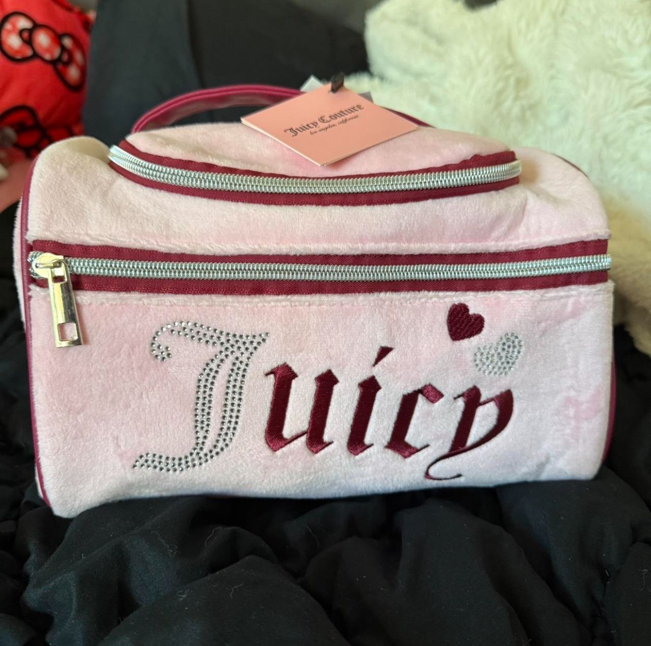 Pink & Burgundy Rhinestone Juicy Couture makeup bag