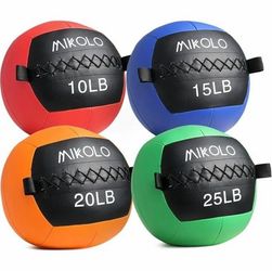 Mikolo Fitness 70LB Wall Ball, Soft Leather Medicine Ball, 10+15+20+25LB Weighted Wall Ball with Non-Slip Grip, Full Body Dynamic Exercise Med Ball, C