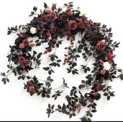 Black and burgundy floral garland