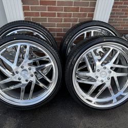 NEW staggered 24x9 and 24x11 polished esko wheels wrapped in Lexani tires.